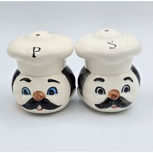 Vintage Enesco French Chef Face Salt & Pepper Shakers